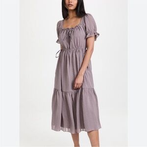 Madewell square Neck Tiered Midi Dress Textured Seersucker S in Fig Mauve